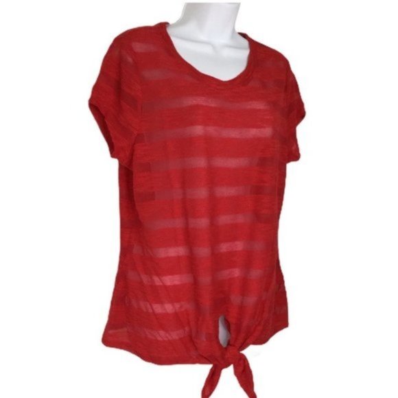 INC Tie Front Semi-Sheer Striped Top NWT Sz L - Picture 2 of 10